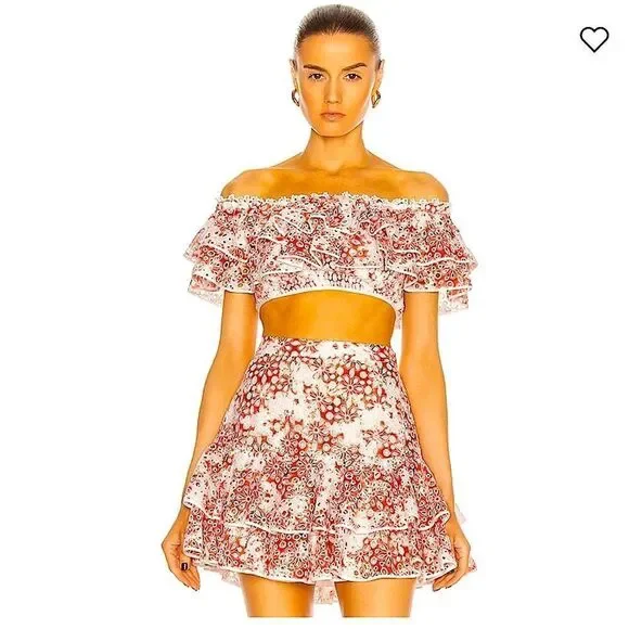 Charo Ruiz Red and White Floral Mini Dress - Picture 1 of 10